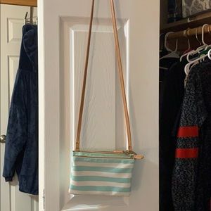 Teal and white purse